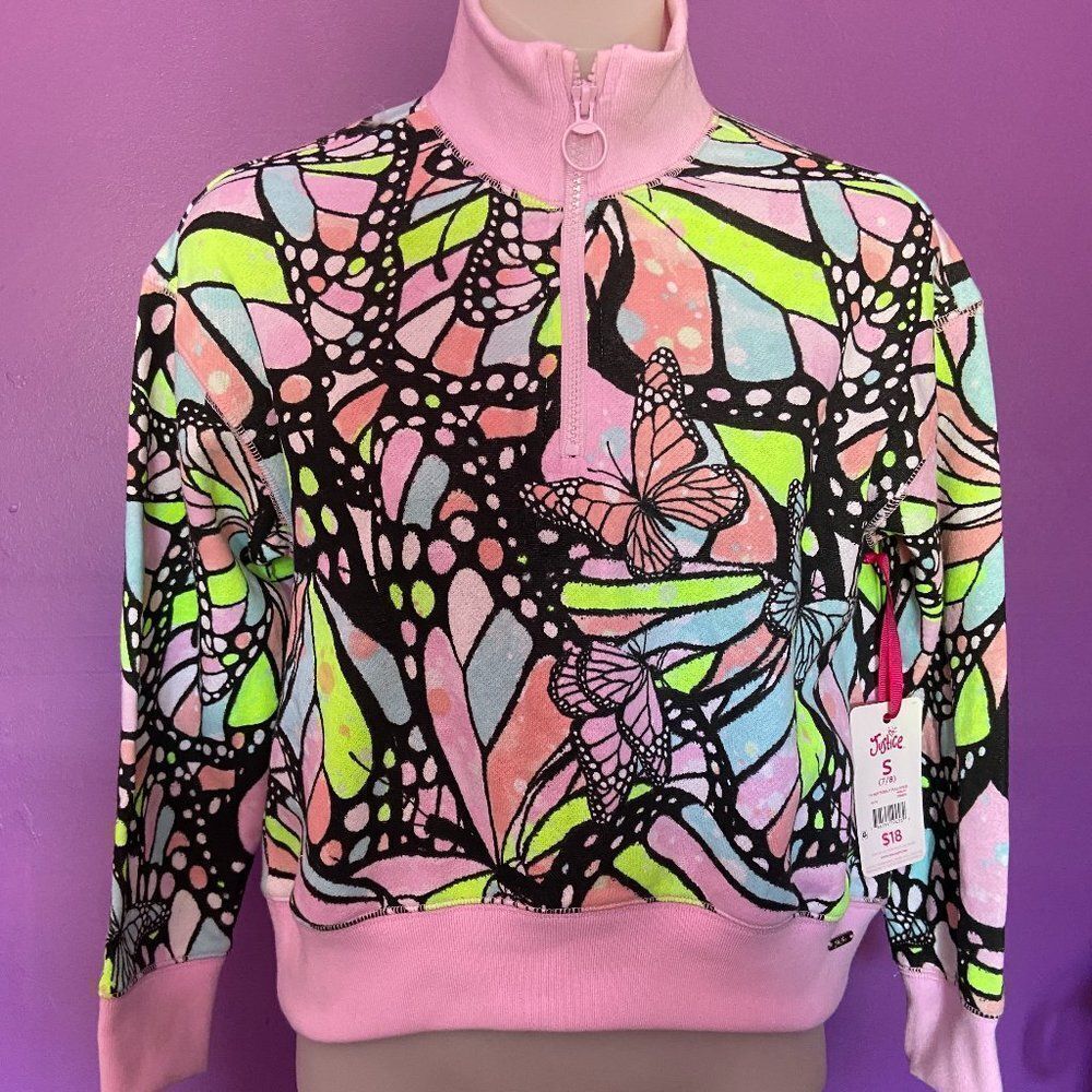 Justice Girls Pink/Black Half Zip Sweatshirt Size Small Long Sleeve Butterfly